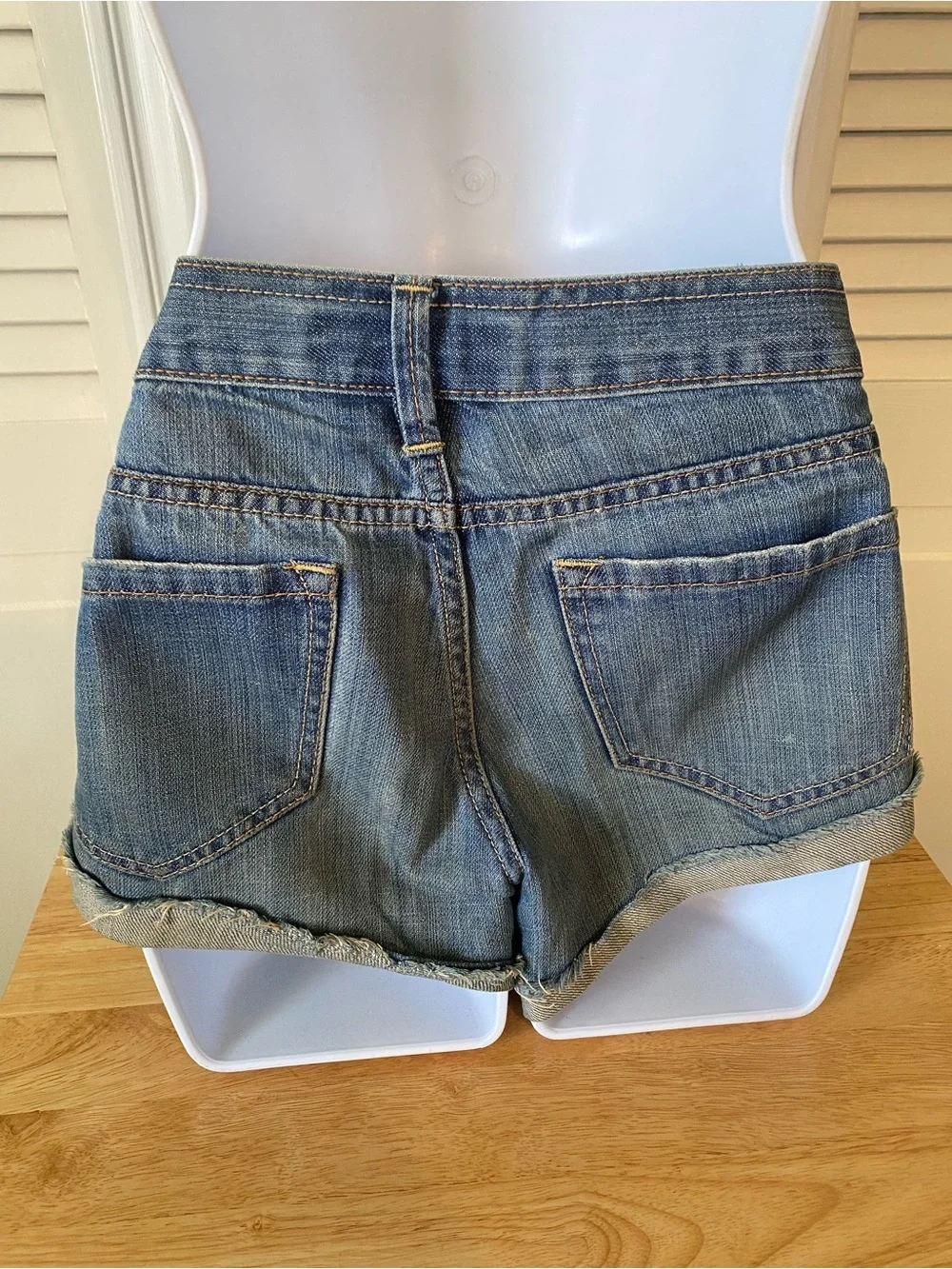 Denim ultra low waist shorts